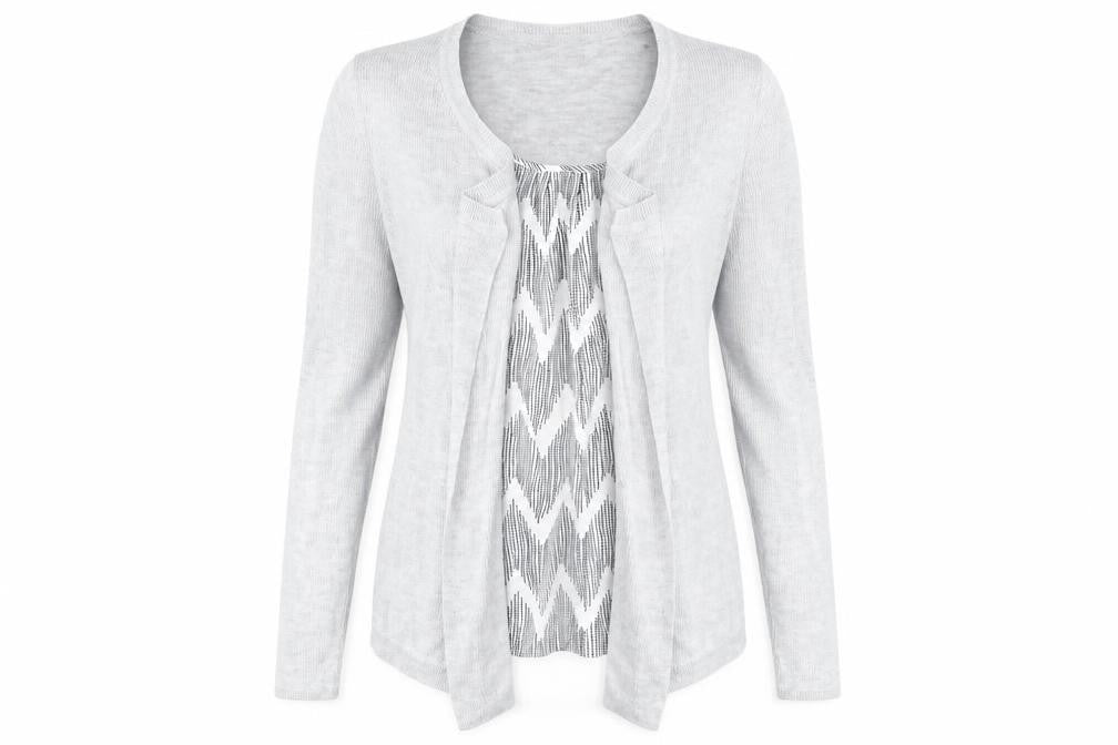 Front view of George women’s grey geometric nylon basic blouse, size UK 10, scoop neck - waterfall twin set