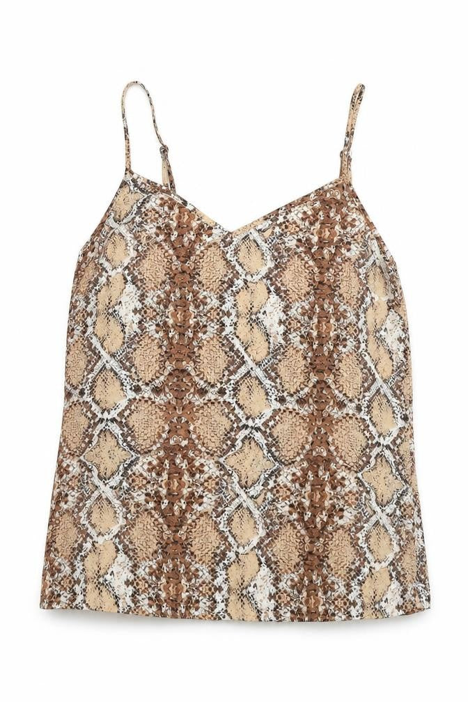 Marks and Spencer Womens Beige Animal Print Polyester Basic Tank Size 10 V-Neck - Snake Print