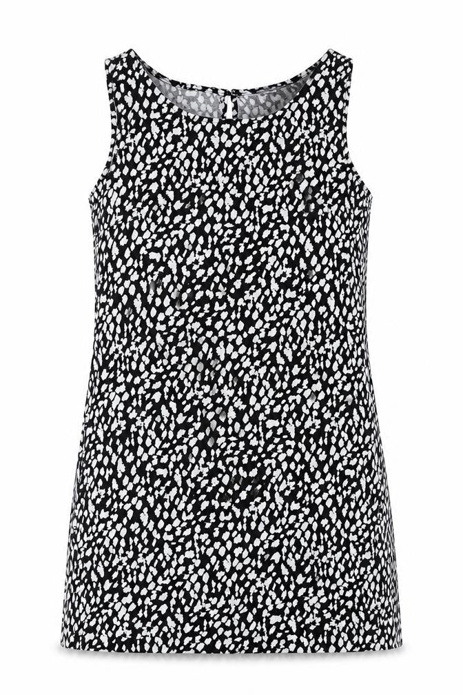 Marks and Spencer Womens Black Geometric Linen A-Line Size 6 Round Neck Button