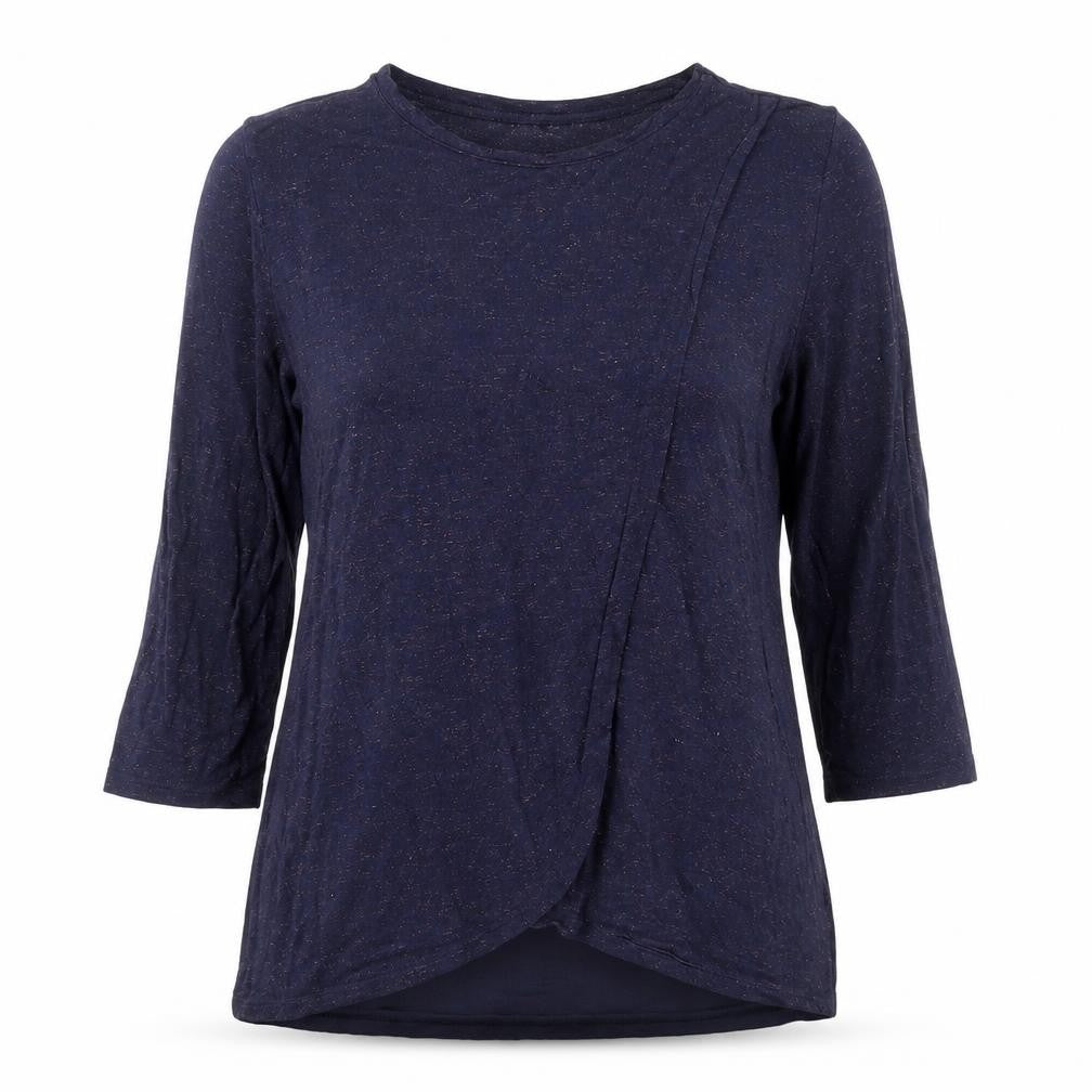 Front view of Blooming Marvellous women’s blue geometric viscose basic blouse, size M, round neck