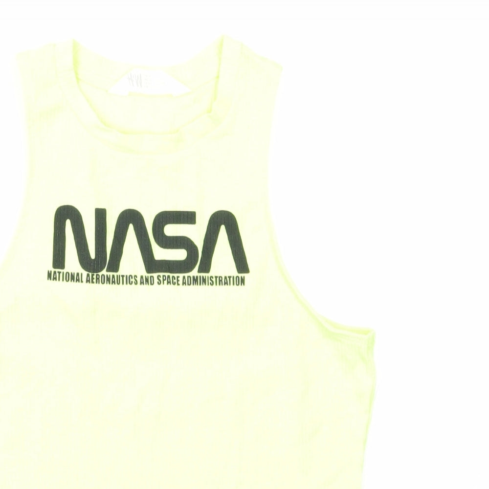 H&M Girls Yellow Cotton Basic Tank Size 14 Years Round Neck Pullover - NASA