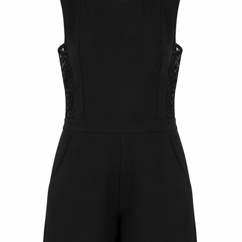 Boohoo Womens Black Polyester Playsuit One-Piece Size 6 Zip - Lace Detail