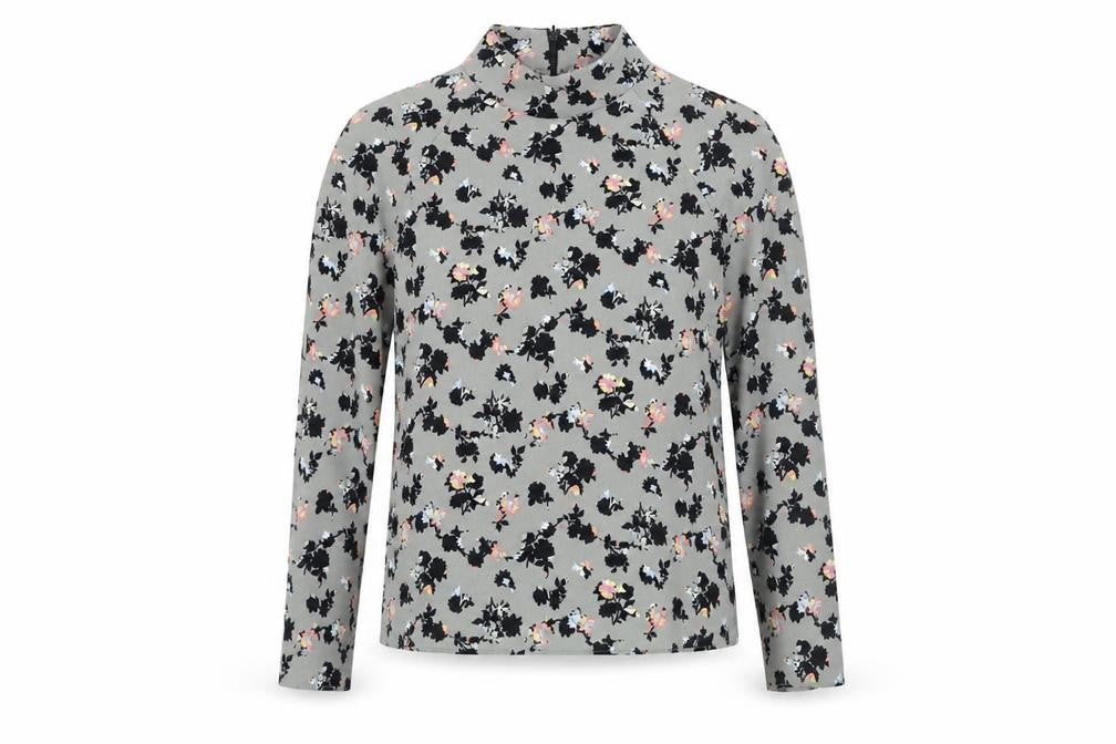 Next Womens Grey Floral Polyester Basic Blouse Size 10 Mock Neck