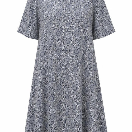 Glamorous Womens Blue Geometric Viscose Trapeze & Swing Size 12 Round Neck Zip