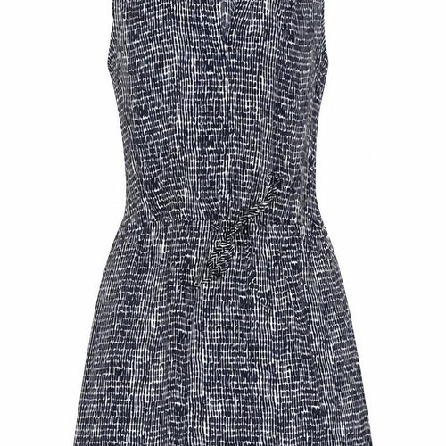 Hilary Radley Womens Black Geometric Polyester Skater Dress Size 6 V-Neck Drawstring