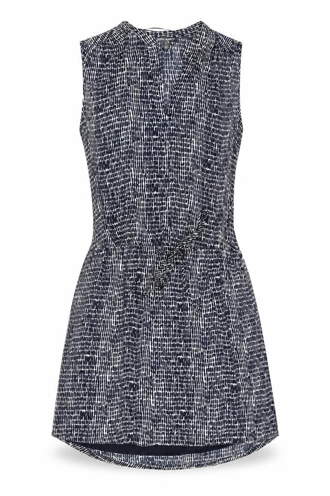 Hilary Radley Womens Black Geometric Polyester Skater Dress Size 6 V-Neck Drawstring