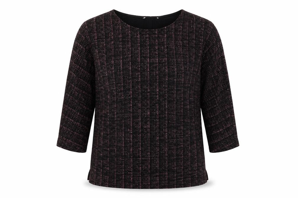 Front view of Papaya women’s black geometric polyamide basic blouse, size UK 12, boat neck