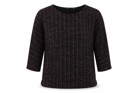 Front view of Papaya women’s black geometric polyamide basic blouse, size UK 12, boat neck