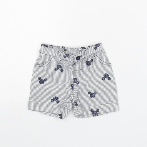 Disney Boys Grey Striped Cotton Cropped Trousers Size 0-3 Months L50 cm Button - Mickey Mouse