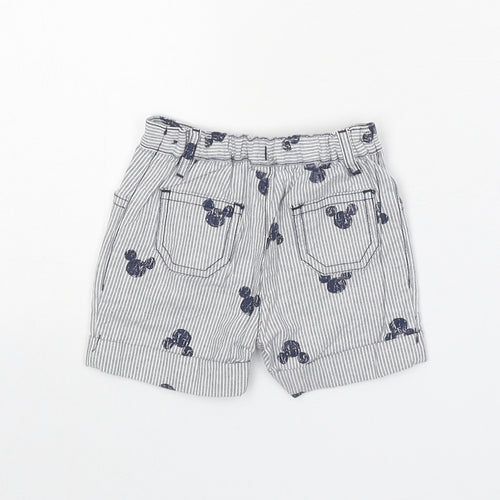 Disney Boys Grey Striped Cotton Cropped Trousers Size 0-3 Months L50 cm Button - Mickey Mouse