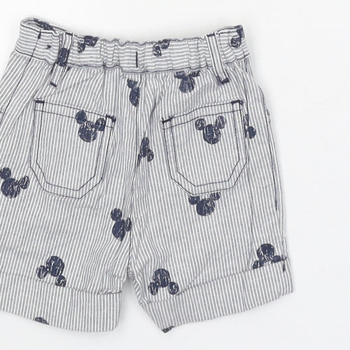 Disney Boys Grey Striped Cotton Cropped Trousers Size 0-3 Months L50 cm Button - Mickey Mouse