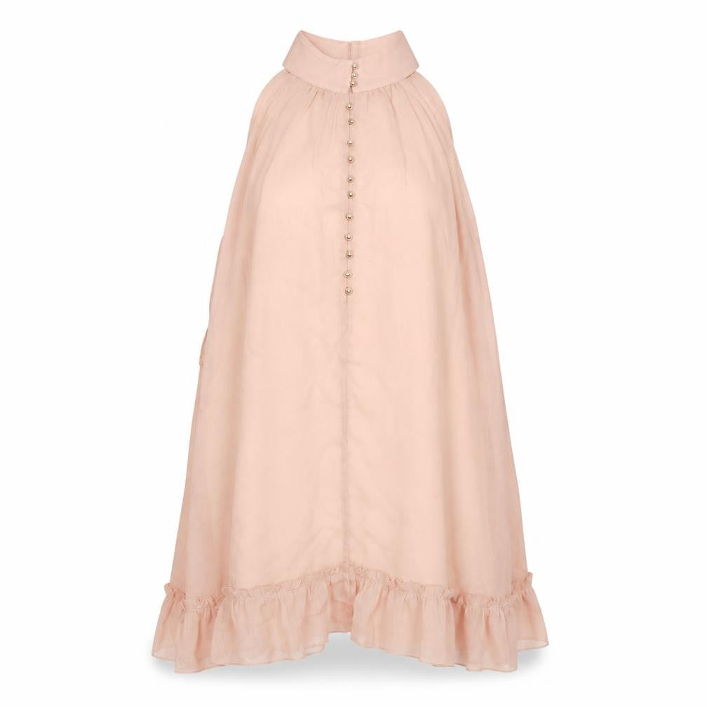 Amo Womens Pink Polyester Trapeze & Swing One Size Round Neck Button - Drop hem