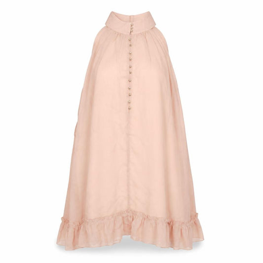 Amo Womens Pink Polyester Trapeze & Swing One Size Round Neck Button - Drop hem