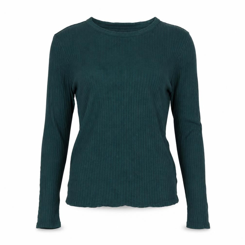 Front view of Monki women’s green cotton basic t-shirt, size UK 8, round neck
