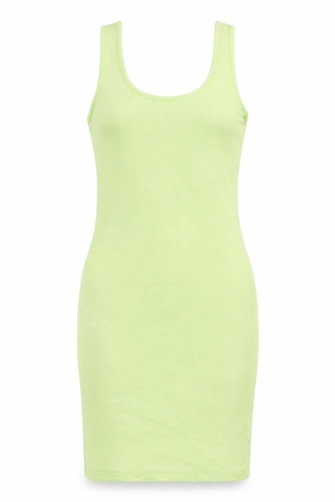 Front view of New Look women’s green camel bodycon, size UK 10, scoop neck pullover
