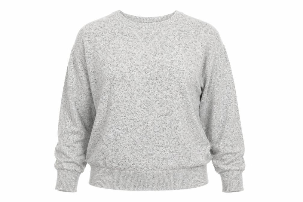 Front view of Gingerlilly women’s grey round neck viscose jumper, size S
