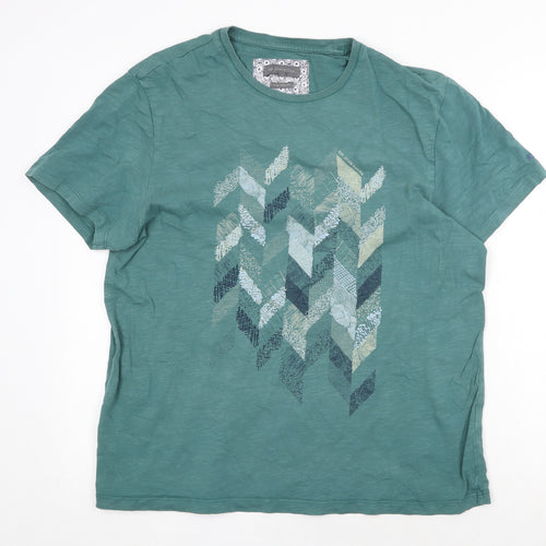 RJR.John Rocha Mens Green Cotton T-Shirt Size L Crew Neck Pullover