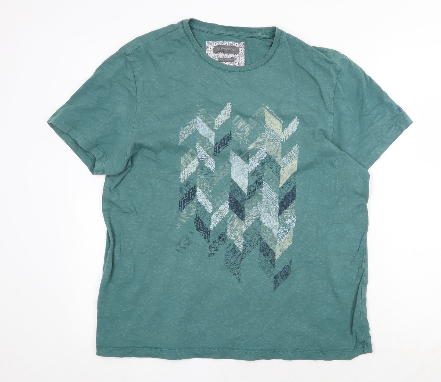 RJR.John Rocha Mens Green Cotton T-Shirt Size L Crew Neck Pullover