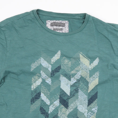 RJR.John Rocha Mens Green Cotton T-Shirt Size L Crew Neck Pullover