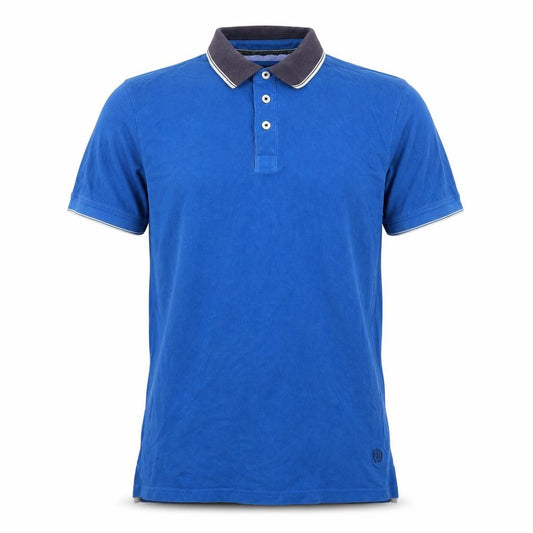 Front view of Marks & Spencer men’s blue cotton polo, size M, collared button