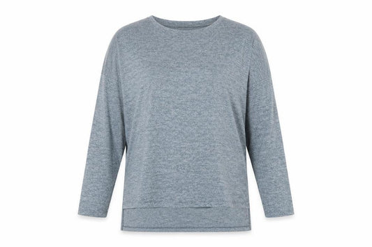 Front view of Atmosphere women’s blue viscose basic blouse, size UK 10, scoop neck