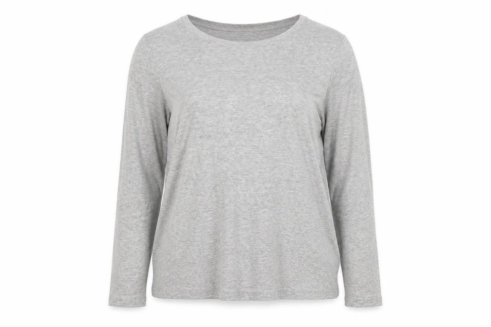 Front view of New Look women’s grey cotton basic blouse, size UK 16, boat neck