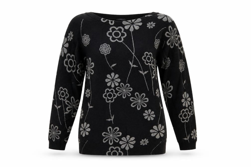 Front view of Next women’s black boat neck floral cotton jumper, size S