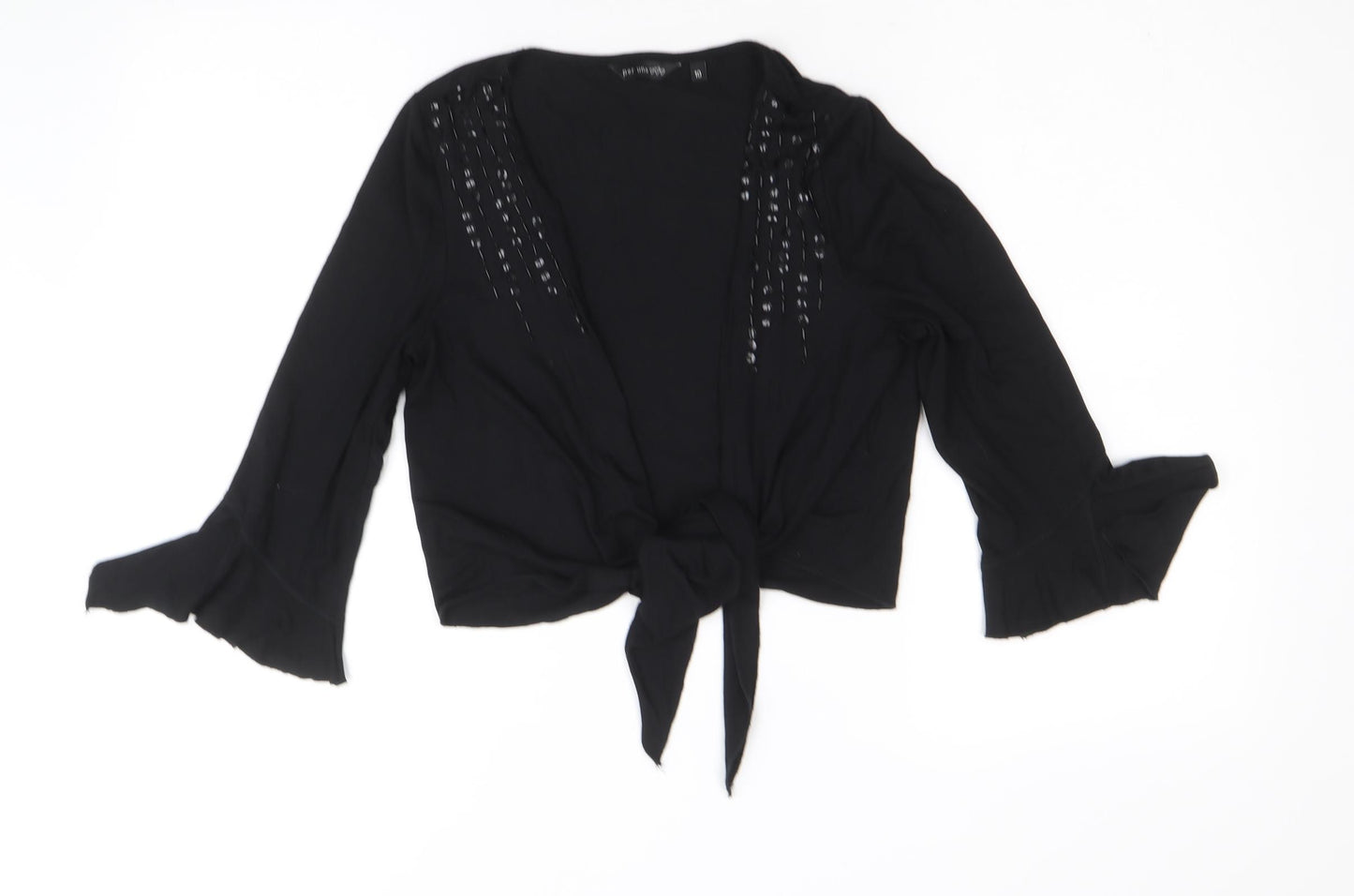 Per Una Womens Black V-Neck Polyester Shrug Jumper Size 10 - Tie Front Sequin