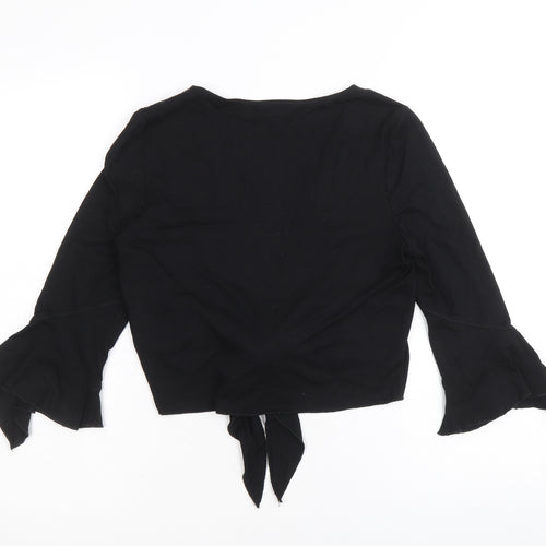 Per Una Womens Black V-Neck Polyester Shrug Jumper Size 10 - Tie Front Sequin