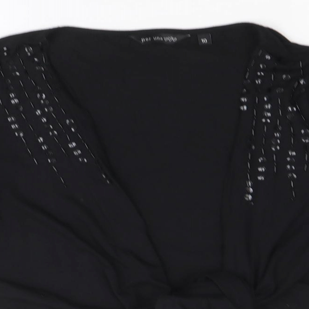 Per Una Womens Black V-Neck Polyester Shrug Jumper Size 10 - Tie Front Sequin