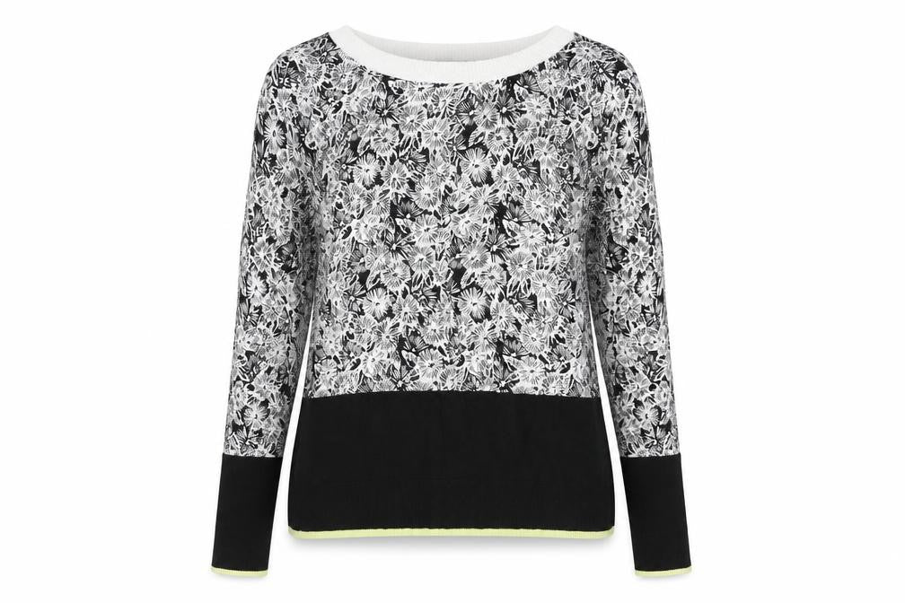 NEXT Womens Black Scoop Neck Floral Viscose Pullover Jumper Size 8 - Contrasting Trim
