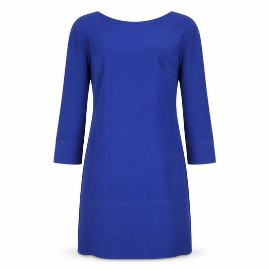 Front view of NIFE women’s blue 100% cotton a-line, size UK 8, round neck zip