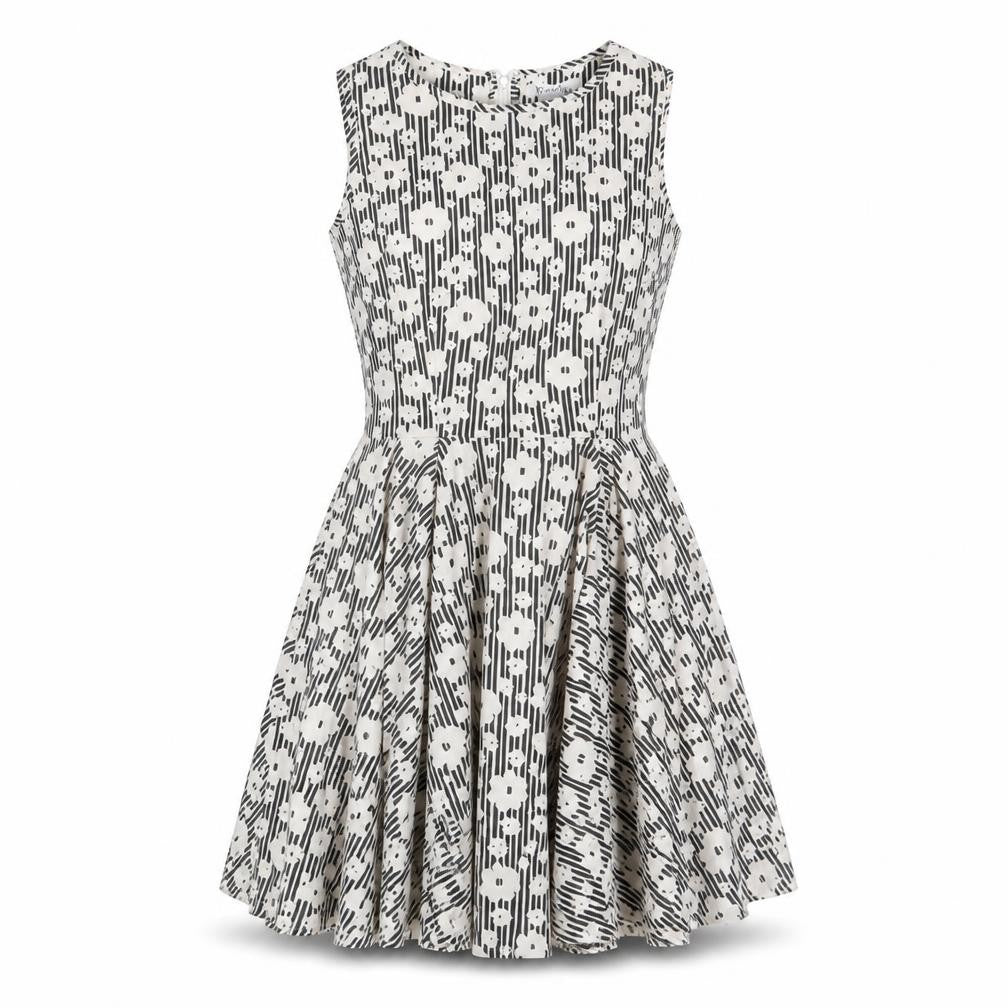 Pinky Womens Black Floral Polyester Fit & Flare Size S Round Neck Zip