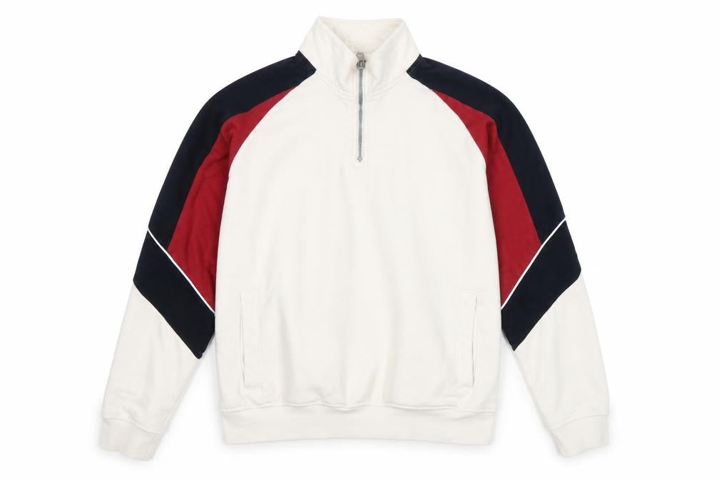Front view of George men’s beige cotton pullover sweatshirt, size S, - colourblock