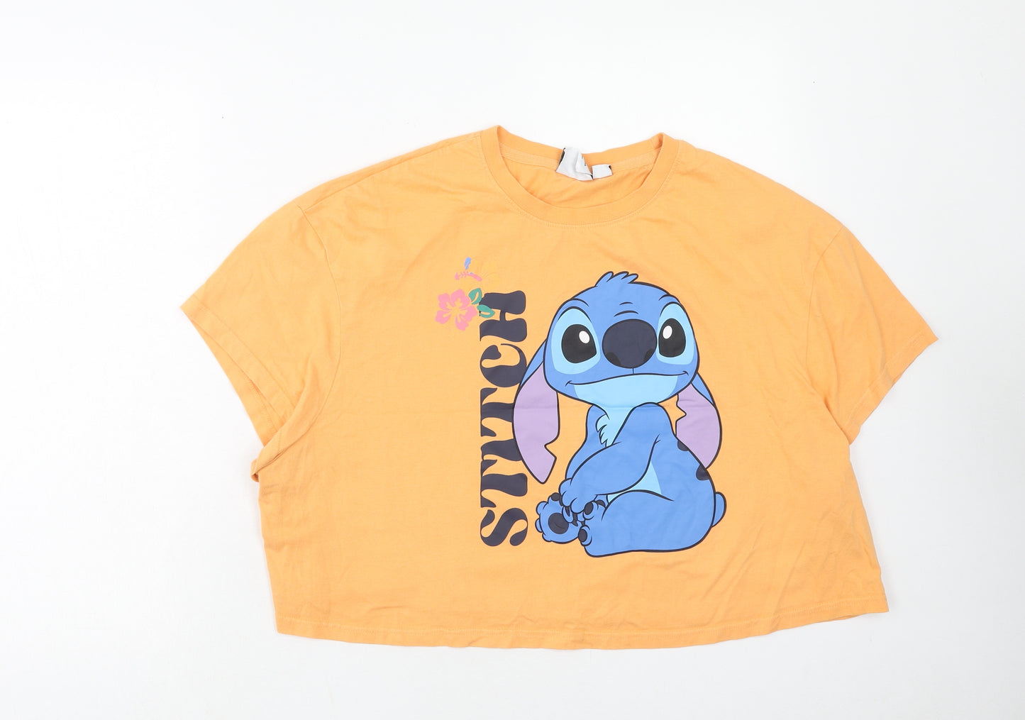 Disney Womens Orange Cotton Basic T-Shirt Size 2XL Crew Neck - Stitch