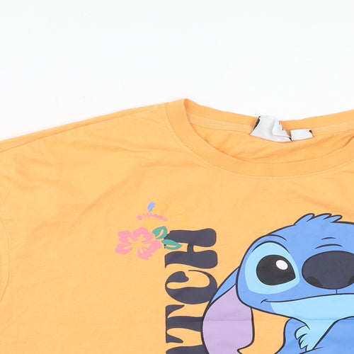 Disney Womens Orange Cotton Basic T-Shirt Size 2XL Crew Neck - Stitch