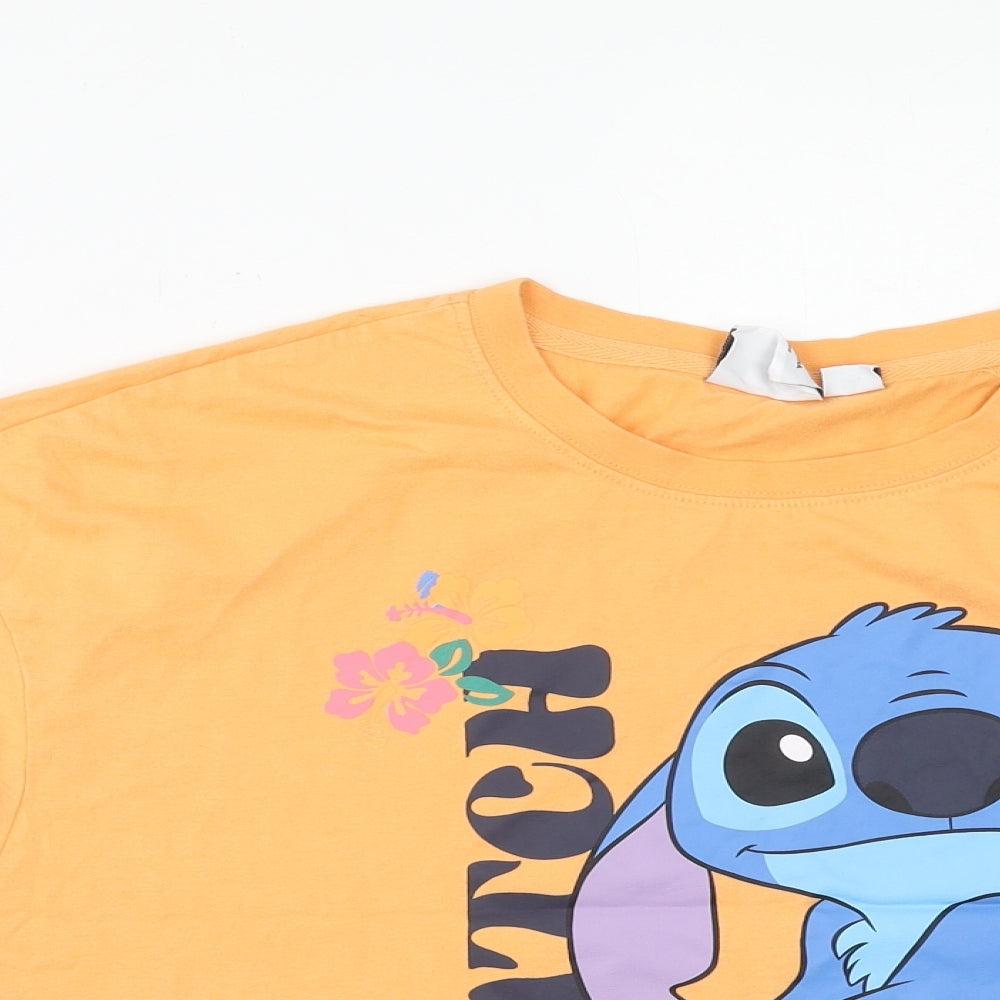 Disney Womens Orange Cotton Basic T-Shirt Size 2XL Crew Neck - Stitch
