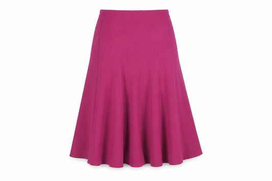 Front view of Preworn women’s pink polyester a-line skirt, size UK 32, in