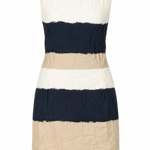 Zara Womens Beige Striped Viscose A-Line Size M Cowl Neck Zip