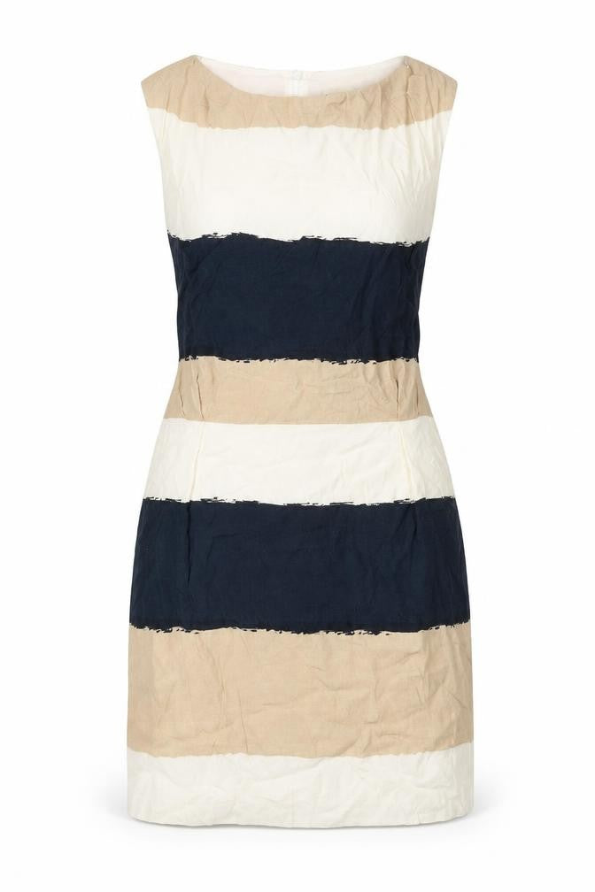 Zara Womens Beige Striped Viscose A-Line Size M Cowl Neck Zip
