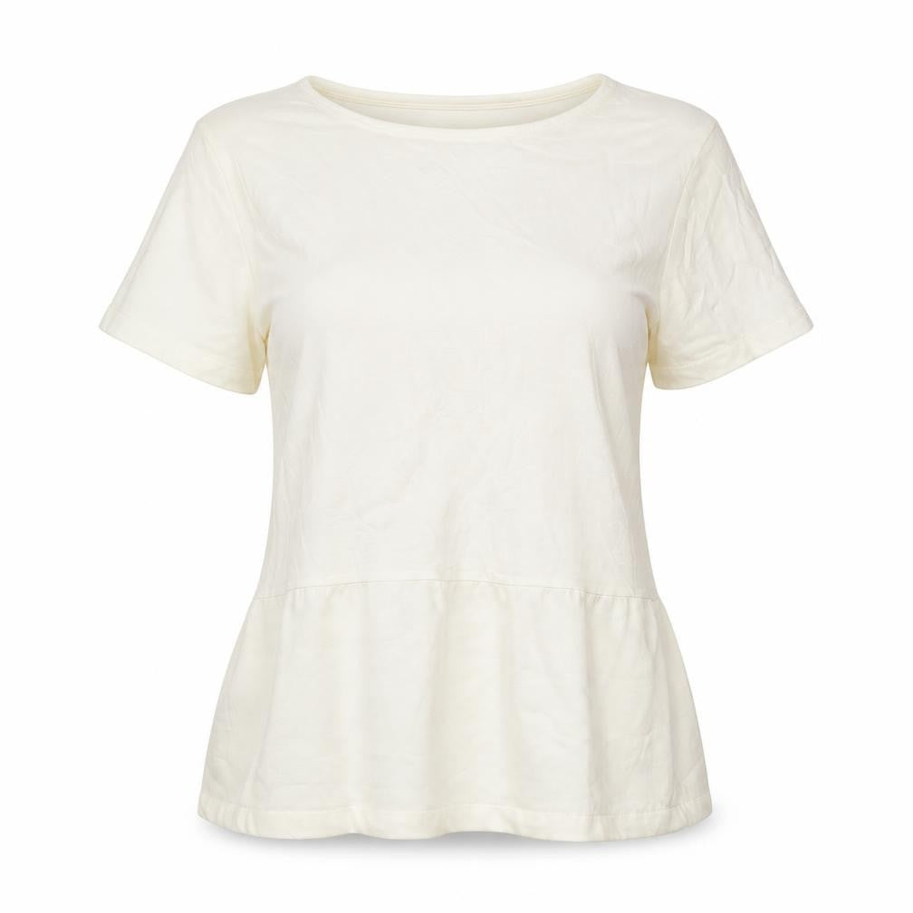 Front view of French Connection women’s ivory lyocell basic t-shirt, size M, round neck