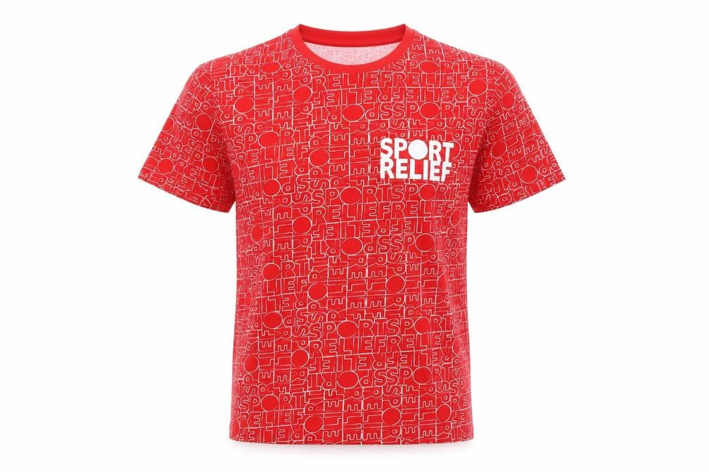 Sport Relief Mens Red Geometric Cotton T-Shirt Size XS Round Neck