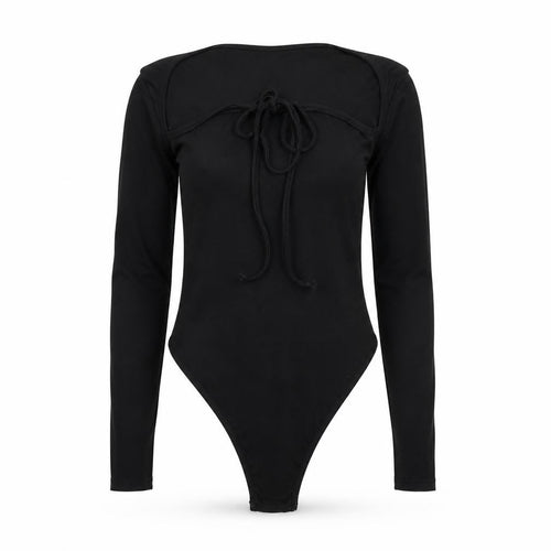 Boohoo Womens Black Polyester Bodysuit One-Piece Size 8 Snap - Tie Front Detail