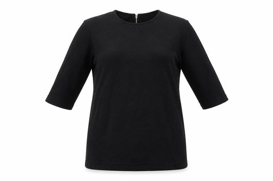 Front view of Topshop women’s black polyester a-line, size UK 8, round neck zip