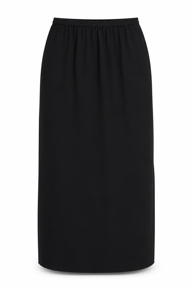 Front view of Frank Usher women’s black polyester a-line skirt, size UK 8