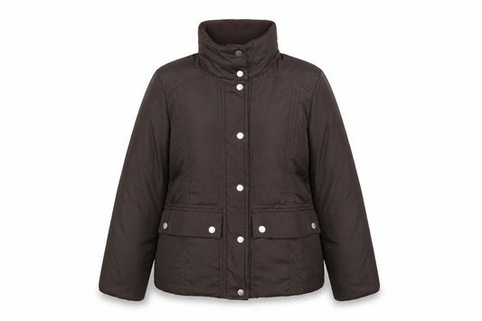 Front view of Arquette women’s brown jacket, size UK 12, zip