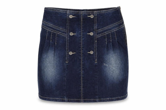 Front view of Facinate women’s blue cotton a-line skirt, size L, zip
