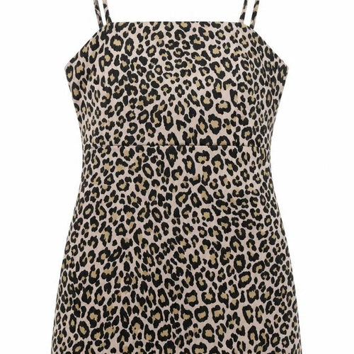 Preworn Womens Beige Animal Print Viscose Mini One Size Square Neck Zip