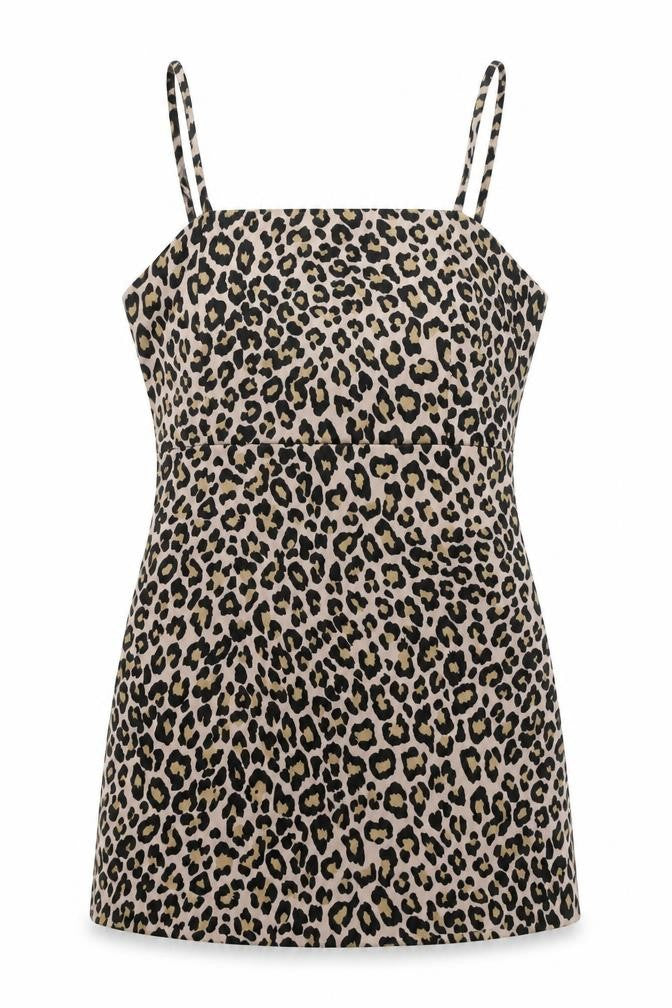 Preworn Womens Beige Animal Print Viscose Mini One Size Square Neck Zip