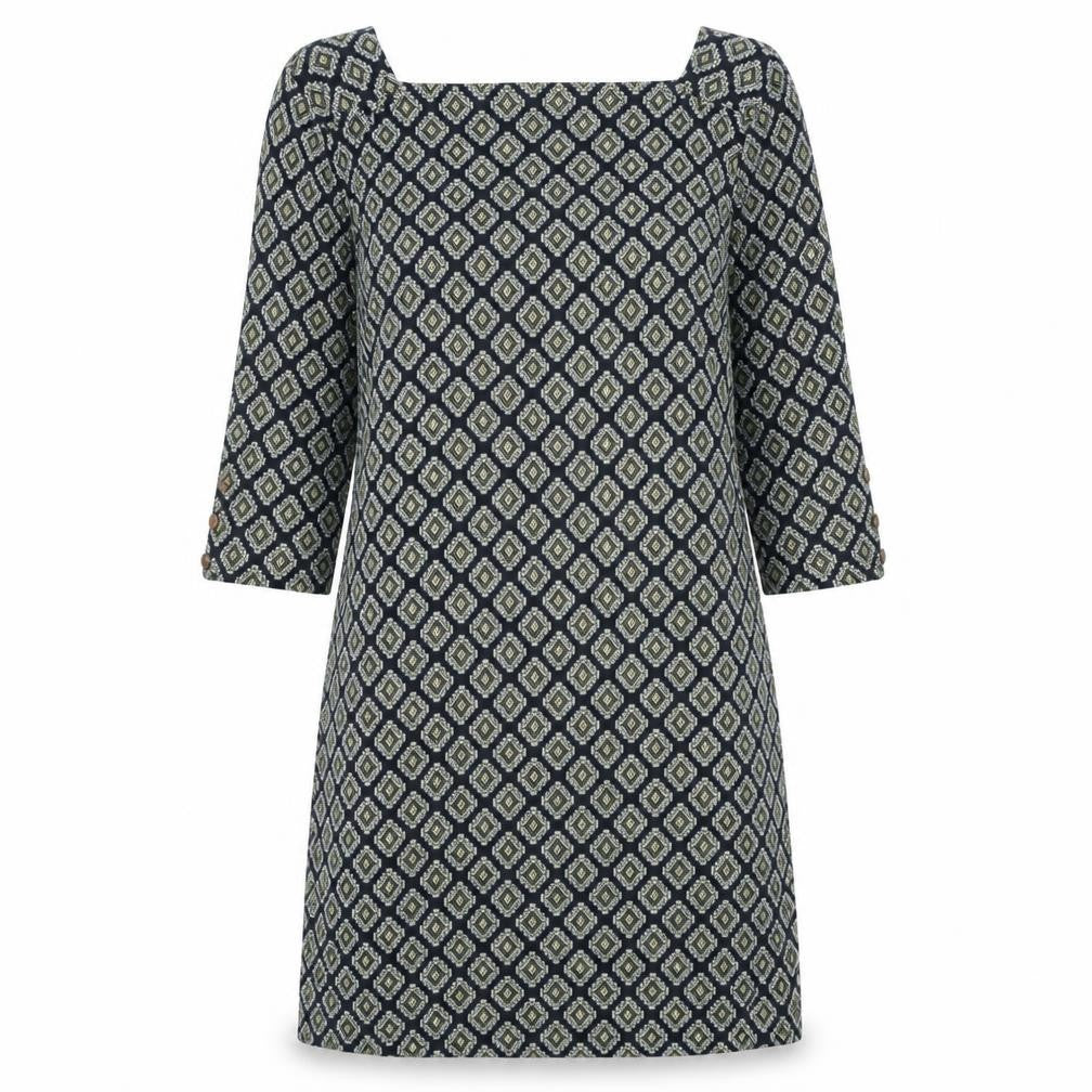 Front view of Marks & Spencer women’s black geometric acrylic a-line one size square neck pullover